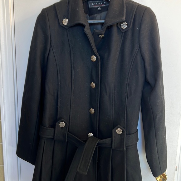 EUC Giacca Gallery Black Wool Blend Belted Trench Coat size M - Picture 2 of 11